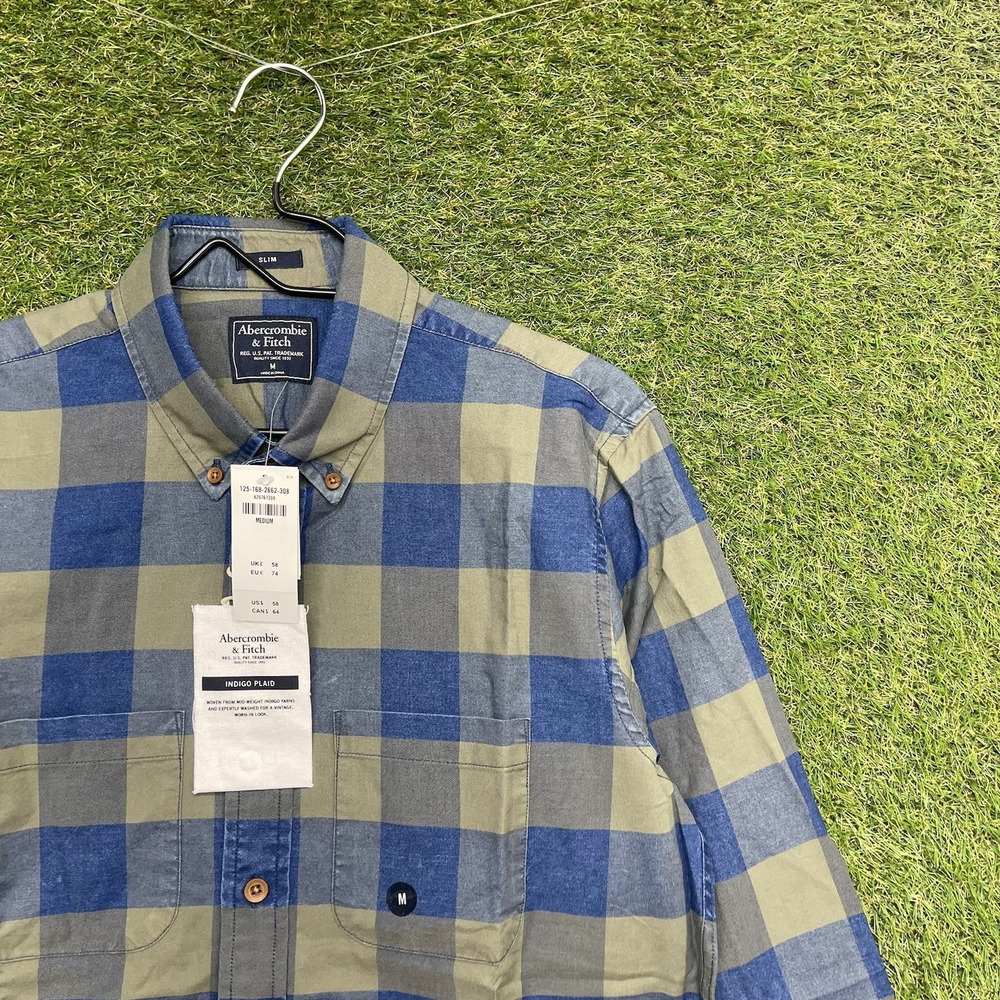 Abercrombie & Fitch Dress Shirt Mens Medium Slim Fit Plaid Long Sleeve Button
